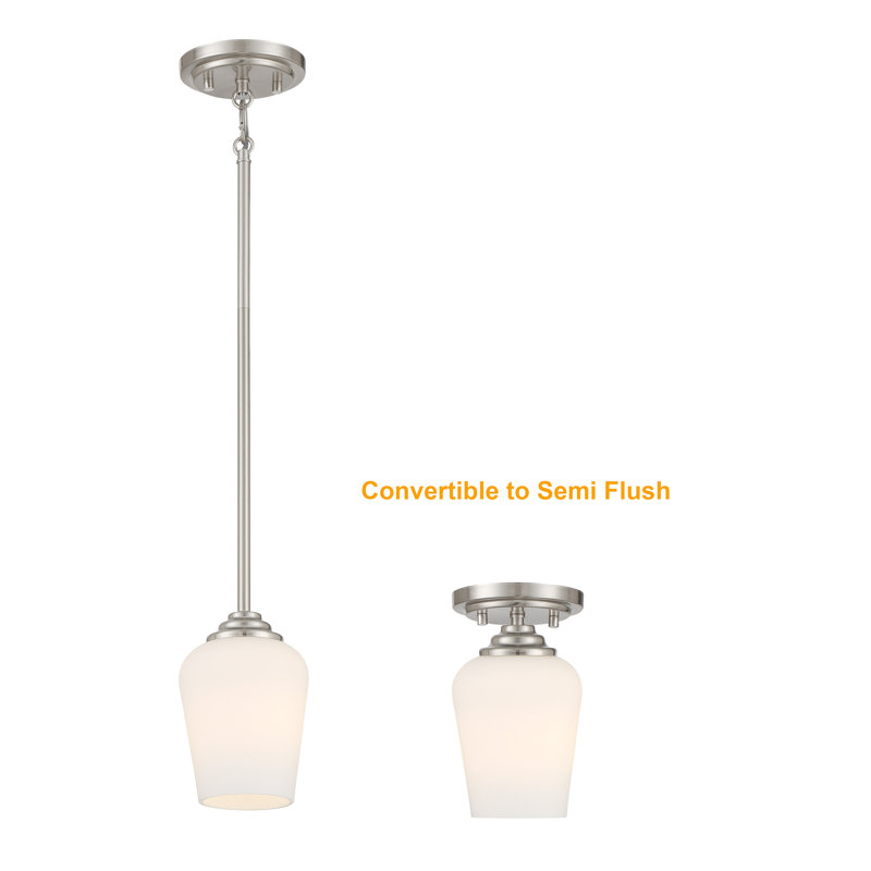 Arbra Glass Semi Flush Mount, Brushed Nickel, White