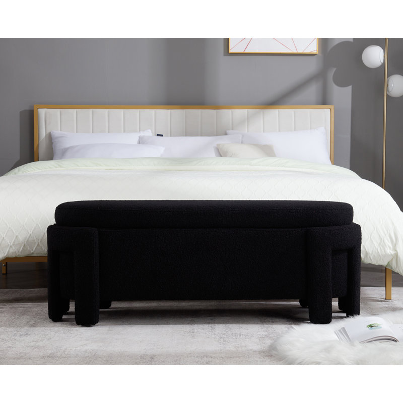 Banc de rangement rembourré en polyester Lalanya, Noir