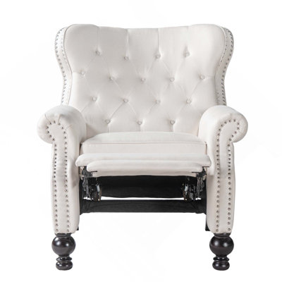 Modern Fabric Upholstered 3-Position Manual Push Back Recliner Chair with Rolled Arms, Nailhead Trim & Rubber Wood Legs for Living Room, Bedroom, Home Theater