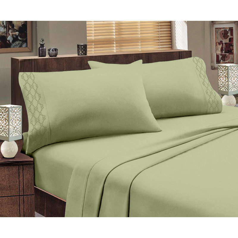 Ensemble de draps Chamberlain London, Sauge, Ensemble de draps pour lit double avec drap-housse