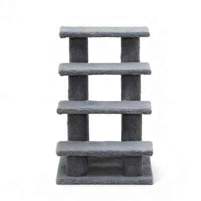 Cat Scratching Post And Pet Stairs For Living Room, 4 Steps 8 Posts Climbing, Lightweight Long - Lasting, Ideal Older Cats, Grey, 25" Bedroom,