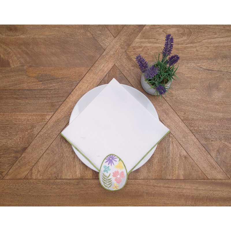 Floral Easter Egg Reversible Embroidered Hemstitch Napkins Set of 6