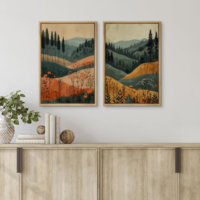 " Serene Wilderness Forest In Warm Tones Modern Art Wall Decor Artwork Nordic Nature " 2 - Pieces