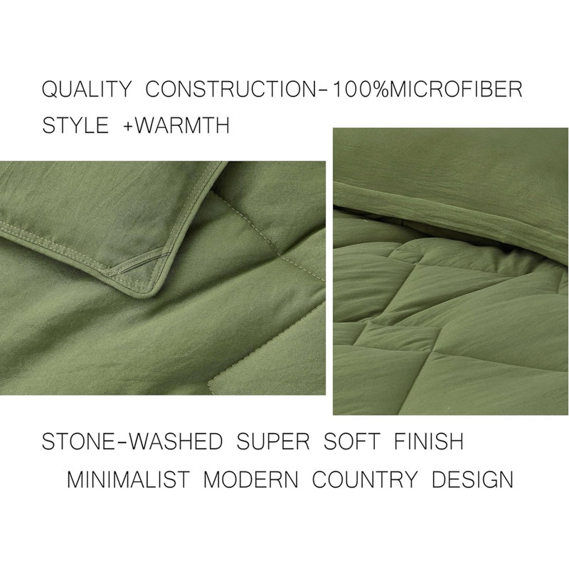 Olive Green Queen Microfiber Reversible Comforter Set