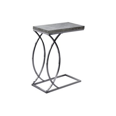 Accent Table, C-Shaped, End, Side, Snack, Grey Laminate, Chrome Metal, Contemporary, Modern