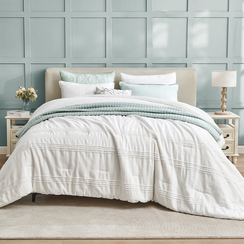 Merveilleux ensemble d'édredon léger pour toutes les saisons, Édredon pour grand lit + 2 taies décoratives, Blanc
