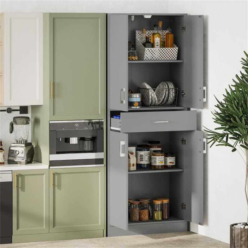 Armoire de rangement pour garde-manger gris avec tiroir et tablettes réglables, armoire de rangement pour cuisine, salle de bain ou couloir, l 27,75 po x P 13,5 po x H 70,75 po