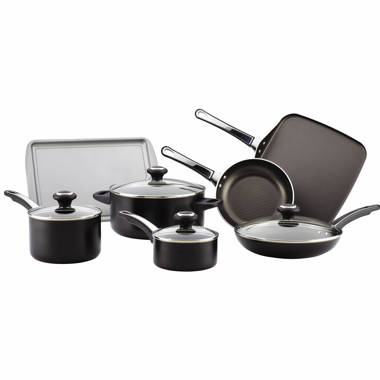 Farberware Aluminum 12 Piece Nonstick Cookware Set, Black