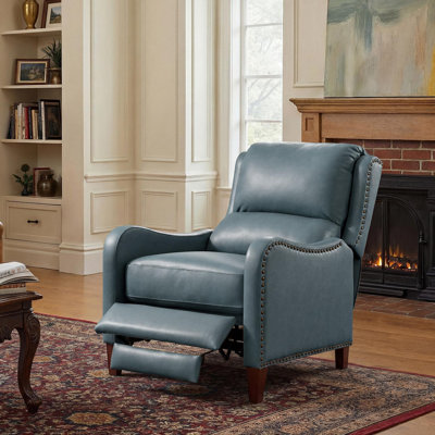 Beecher Traditional 28.75" Wide Genuine Leather Manual Club Recliner with Solid Wood Legs