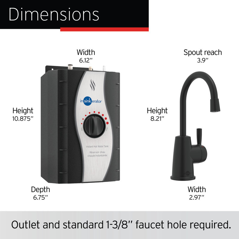 HOT250 Instant Hot Water Dispenser System, Single-Handle 8.21 in. Faucet with 2/3-Gallon Tank, Matte Black