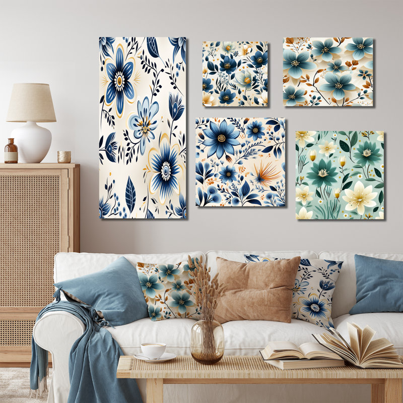 Lorimier - Ensemble de 5 reproductions d'art sur toile florales, Toile tendue