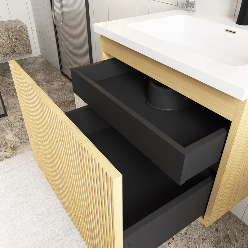 Meuble-lavabo mural 24 po MDF avec plateau en chêne jaune