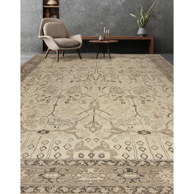 Tapis ivoire et brun noué à la main de haute qualité