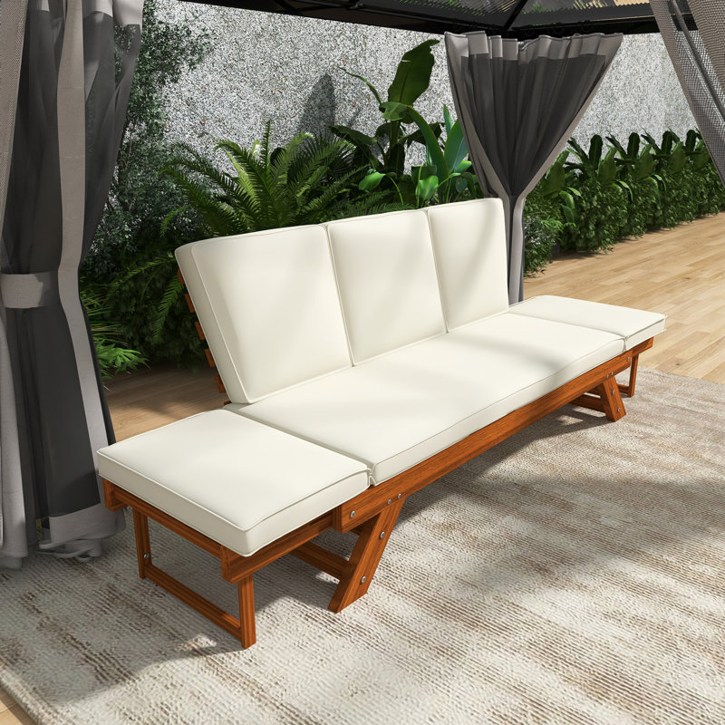 Canapé d'extérieur réglable en bois pour patio avec coussins