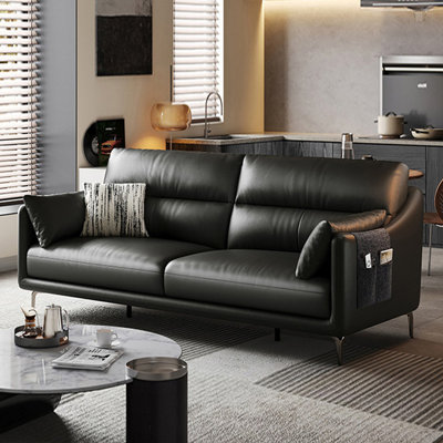 Black Genuine Leather Standard Sofa cushion Loveseat