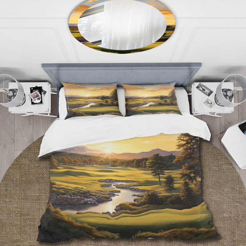 Ensemble de housse de couette en microfibre / polyester Golf Golden Hour, Housse de couette pour très grand lit et 2 très