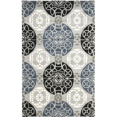 Eaton Wyndham Hand Tufted Wool/Viscose Damask Rug in Blue/Gray/Black