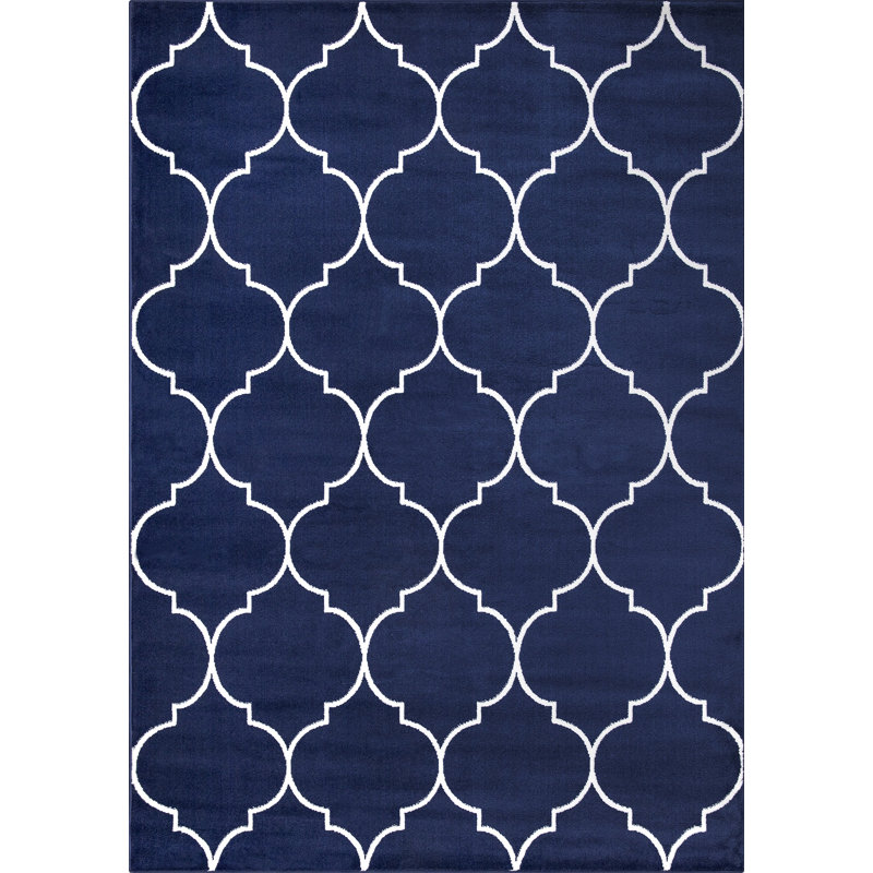 Tapis bleu marine à motif de treillis Arianie, Rectangle 7 pi 10 po x 9 pi 10 po