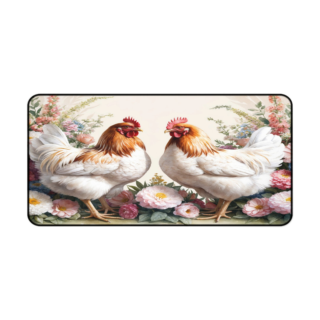 Rooster Floral Garden Desk Mat