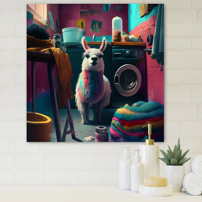 «Funny Llama in Laundry I», reproduction sur toile tendue, L 24 po x H 24 po