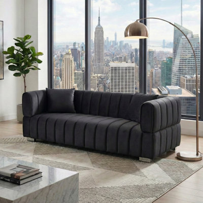 Luna, Channel-Tufted Modern Velvet Sofa