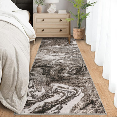 Tapis lavable moderne - ultra-mince, à poils courts, abstrait, ne perdant pas ses poils, résistant aux marques, tapis adapté aux animaux de compagnie et à la famille pour le salon, la chambre à coucher, la salle à manger - brun, 2 x 6 pi (61 x 183 cm)