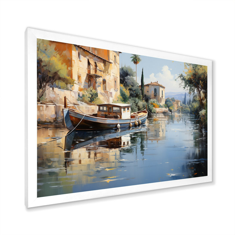 Beige canal impressionniste - imprimé, Cadre photo blanc, H 24 po x l 32 po x P 1 po