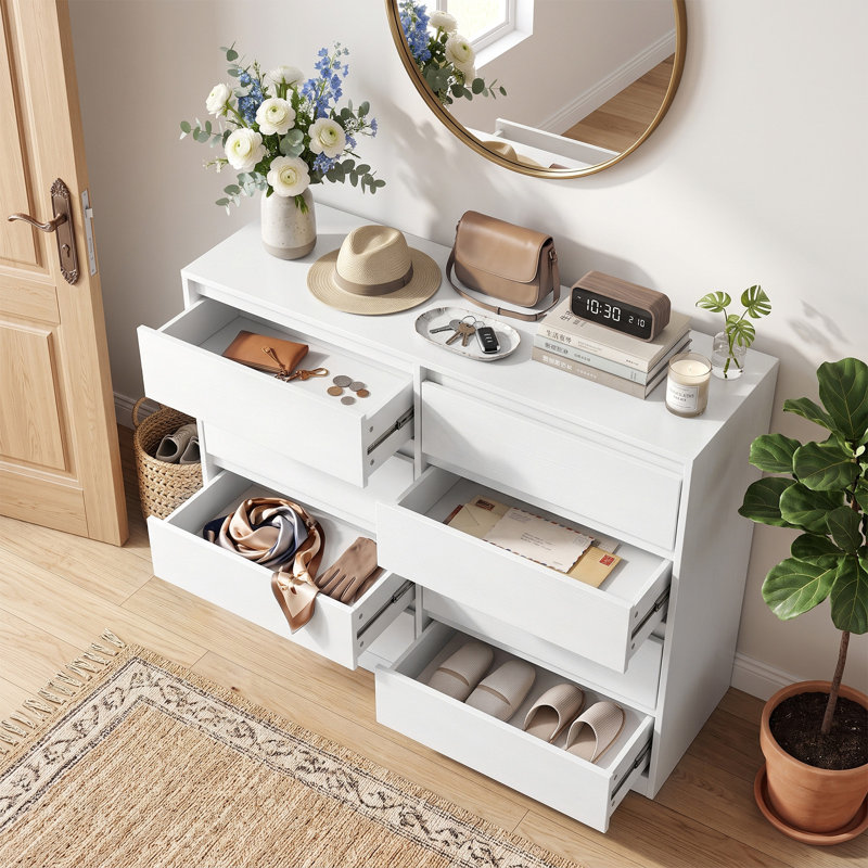 Commode 8 tiroirs 47,24 pouces sans poignée, Blanc