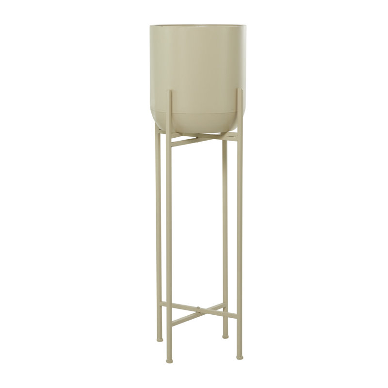 Metal Pot Planter, Beige, 41.5" H x 13" W x 13" D