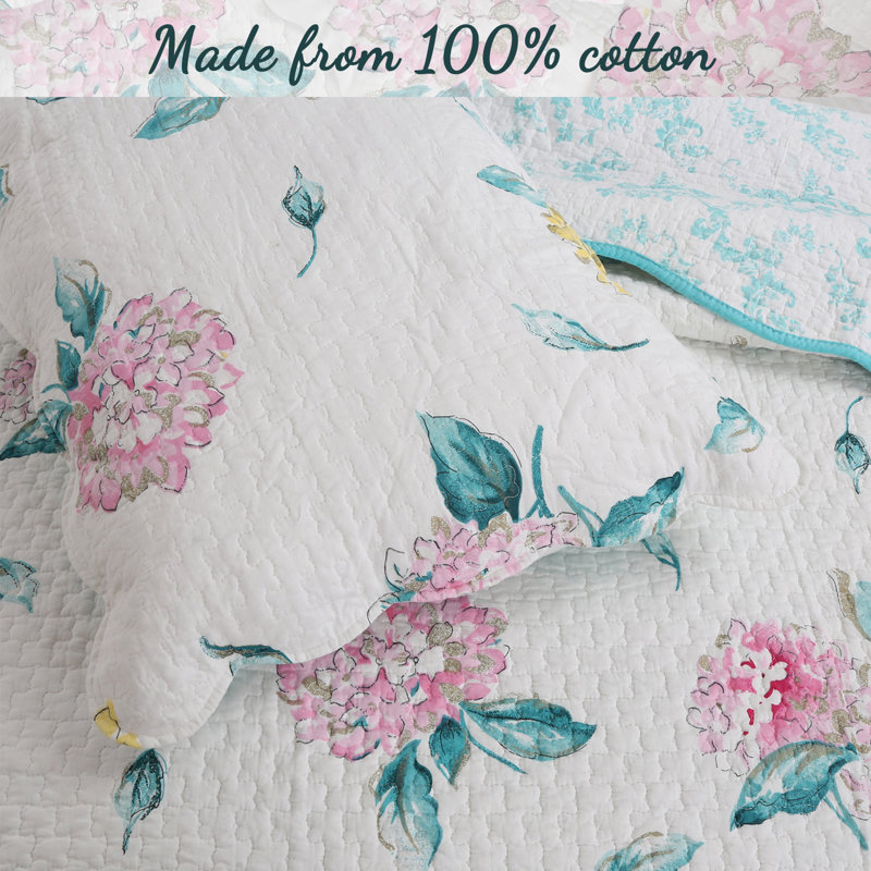 Chiara Cotton Floral Quilt, King Quilt + 2 King Shams