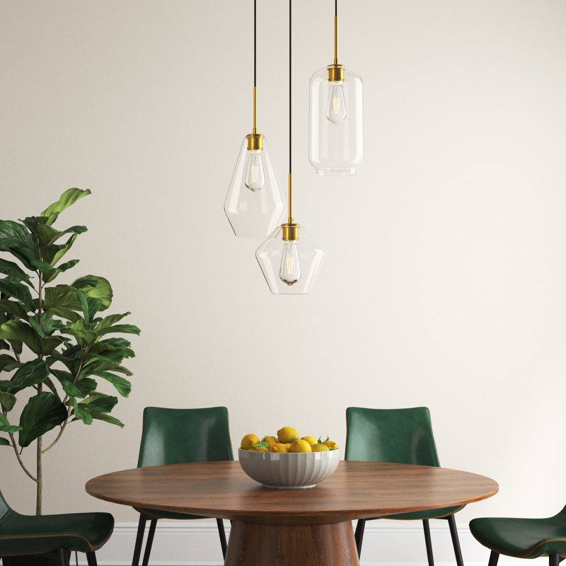 Luminaire suspendu géométrique à 3 lumières Vandyke, Laiton, Transparent