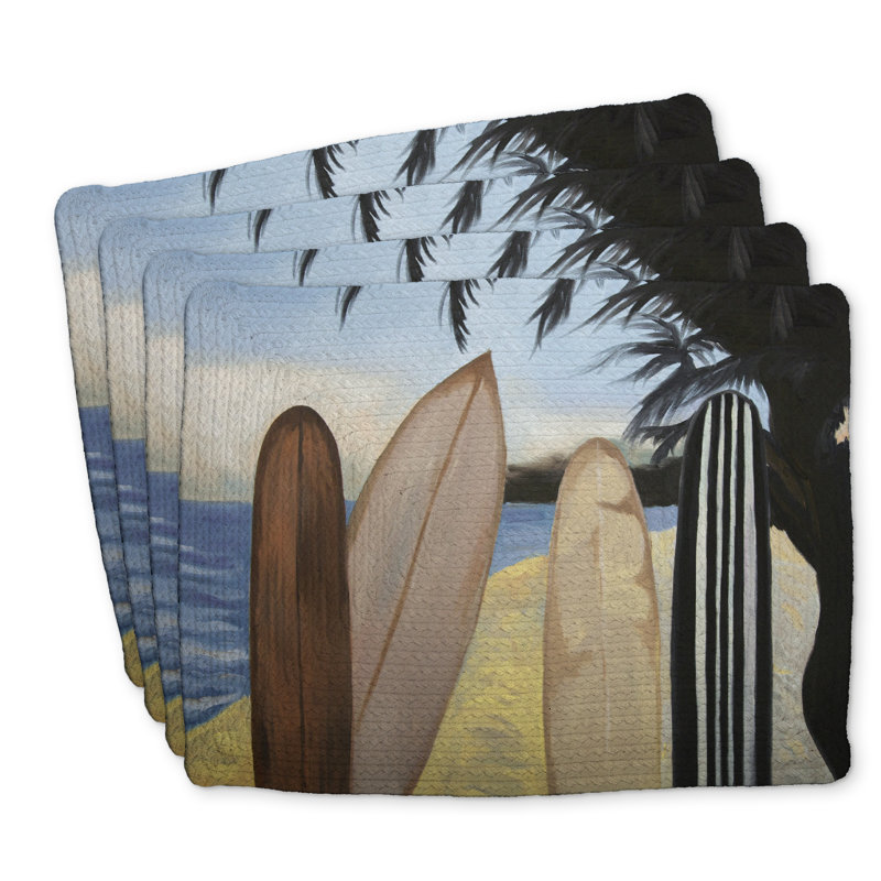 Ensemble de 4 napperons de surf en polyester tressé | Décoration intérieure