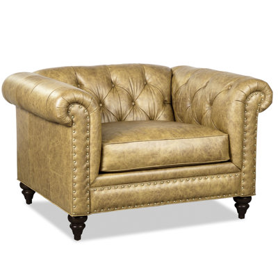 Chaise avec accoudoirs en cuir véritable 52 po Taheem CAL117