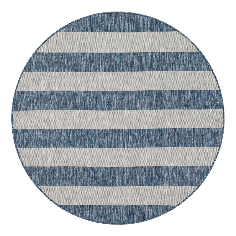 Simoes Striped Blue/Gray Indoor / Outdoor Area Rug, Round 5'3"