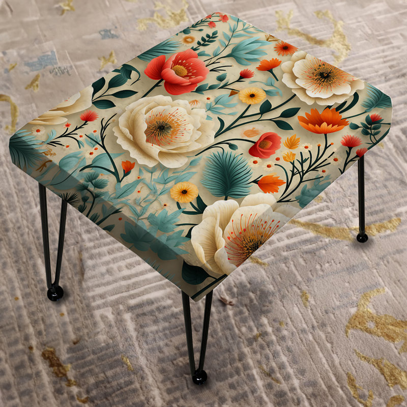 Playful Floral Ivory and Blue Delight - Repose-pieds rectangulaire floral