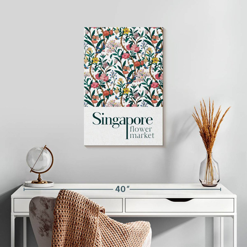 Affiche du marché aux fleurs de singapour, H 24 po x l 16 po