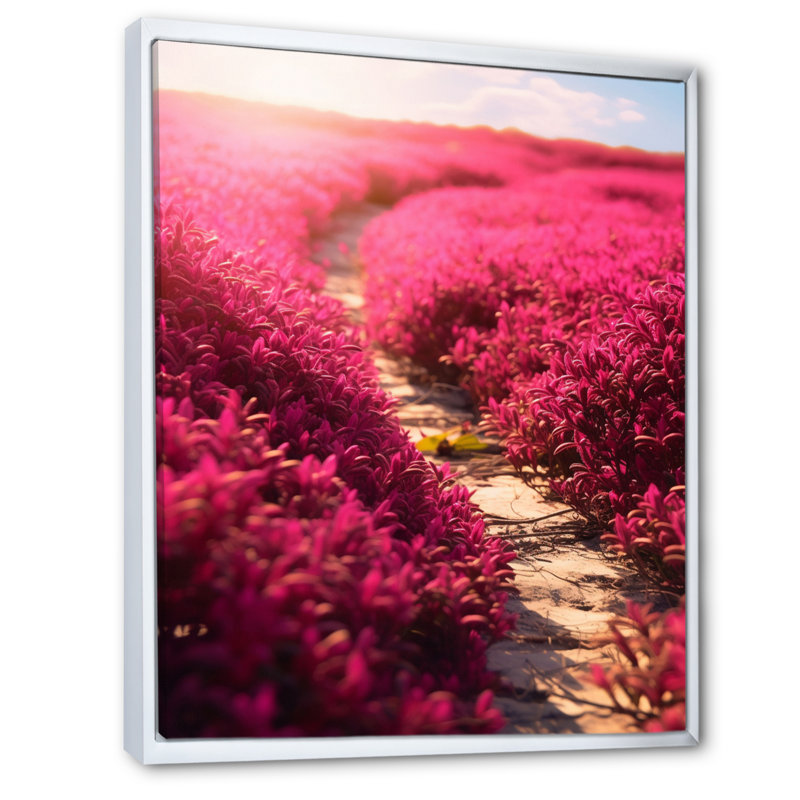 Fushia Blooming Abstraction V sur toile, Cadre flottant blanc, H 44 po x l 34 po x P 1,5 po