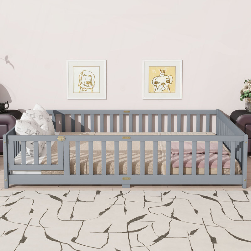 Lit en bois avec clôture, Gris