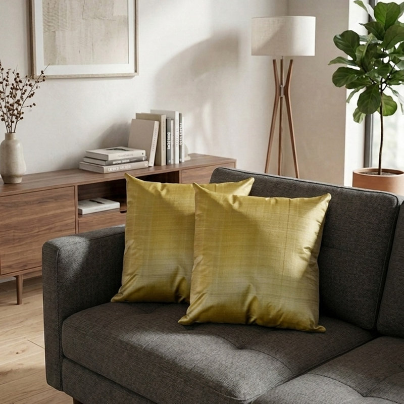 Housse de coussin décorative en soie unie dorée, faite à la main, 40 x 40 cm (1 pièce), Or