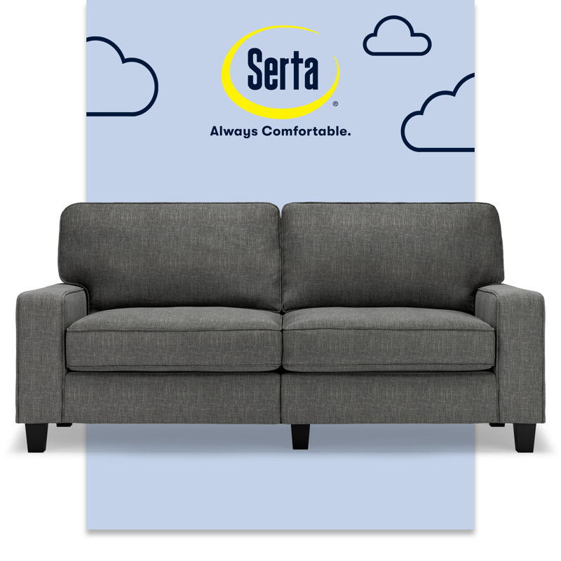 Serta Palisades 73" Track Arm Sofa, Easy Care Fabric, Soft Pillow Back, Pocket Coil Seat Cushions, Gray Polyester