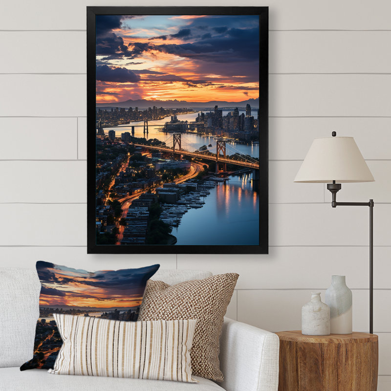 New York Queens Panorama I - paysages urbains, reproduction d'art sur toile, H 40 po x l 30 po x P 1,5 po, Cadre photo noir