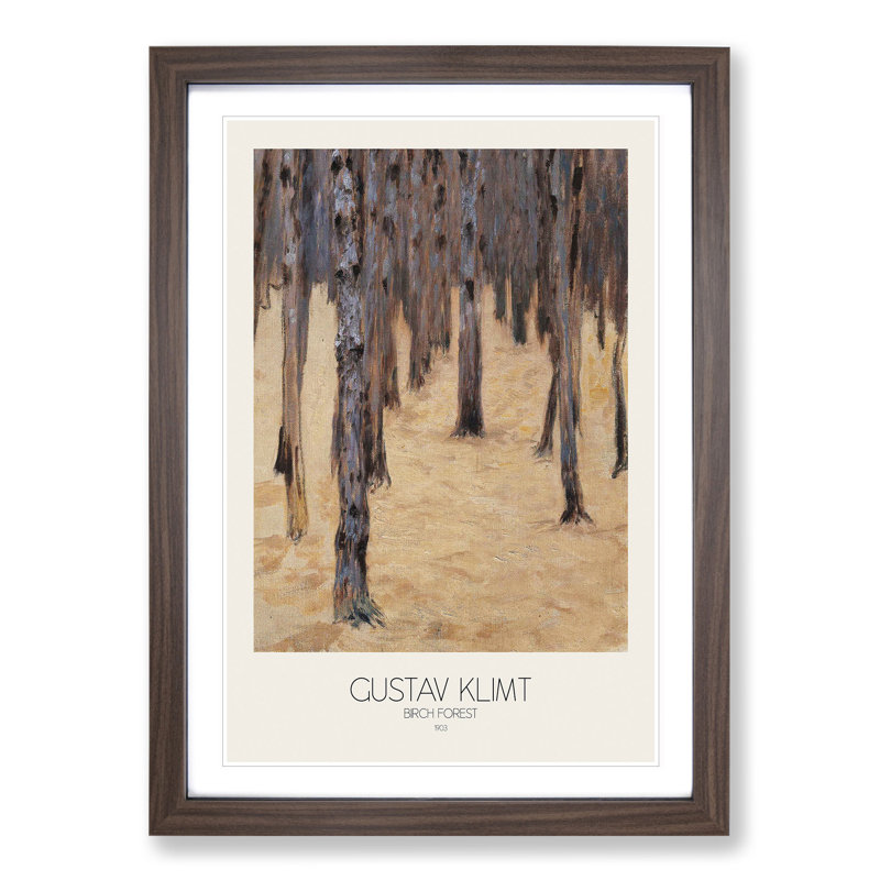 Birch Forest No.2 with Border by Gustav Klimt - Picture Frame Painting, 65cm H x 48cm W x 2cm D, Walnut Framed
