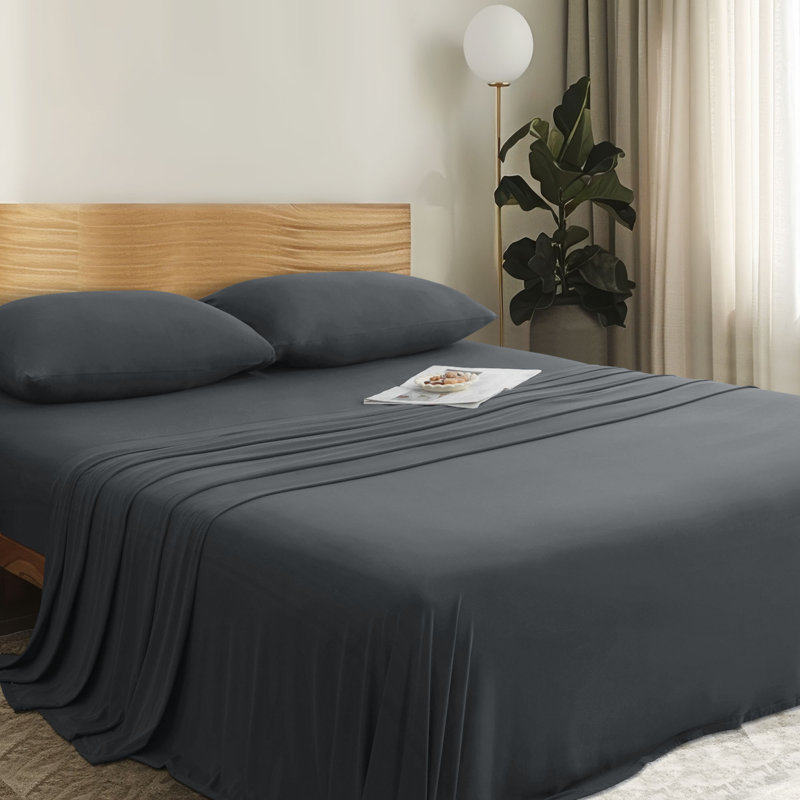 Barossa Design Ultra Soft All-Season Deep Pocket Jersey Knit Sheet Set, Full Sheet Set with 2 Pillowcases, Dark Gray
