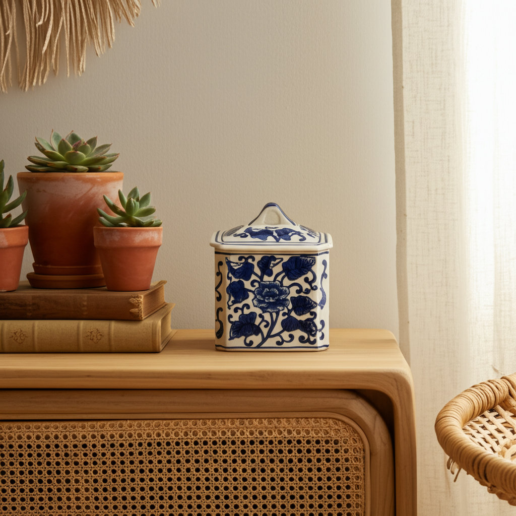 Goldene Ceramic Candle - 6" Blue and White Chinoiserie with Lid, 13 oz - 5" x 4" x 6" Charlton Home®