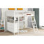 Lit mezzanine double avec tiroirs et bureau, lit mezzanine en bois avec tablettes-378061237
