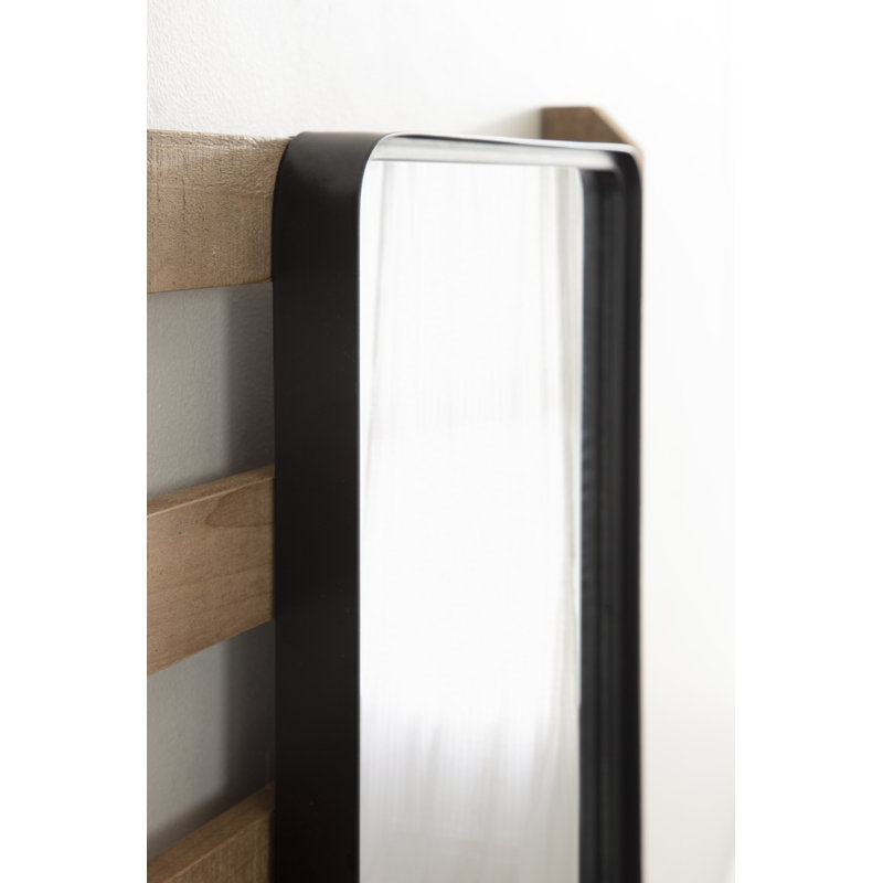 Rustic Brown Wall Organizer with Mirror and Hooks