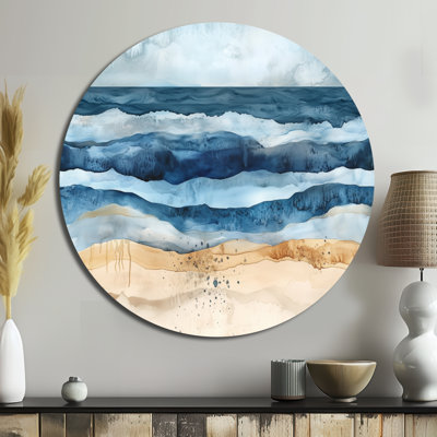 Abstract Ocean Meets Land - Landscapes Round Metal Wall Decor