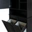 Armoire de buanderie avec portes et tablette, panier à linge inclinable, plusieurs espaces de rangement, style autoportant, tablette ouverte, tablette réglable-357230248