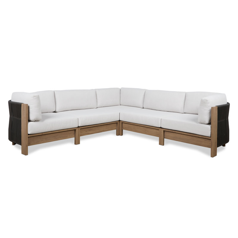 Stratton Outdoor 5-Piece Modular Patio Sectional In Beechwood With Sunbrella Cushions By Real Flame