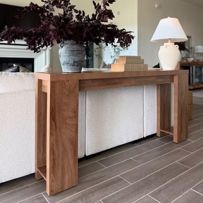 Retro-style solid wood rectangular console table